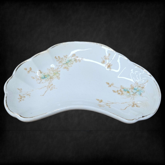 Antique Blue Floral Bone Porcelain Royal Hand Painted Trinket Dish - Picture 2 of 15